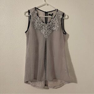 Anthropologie Ryu Sleeveless Sheer Gray Top with embroidery Size Large NWT